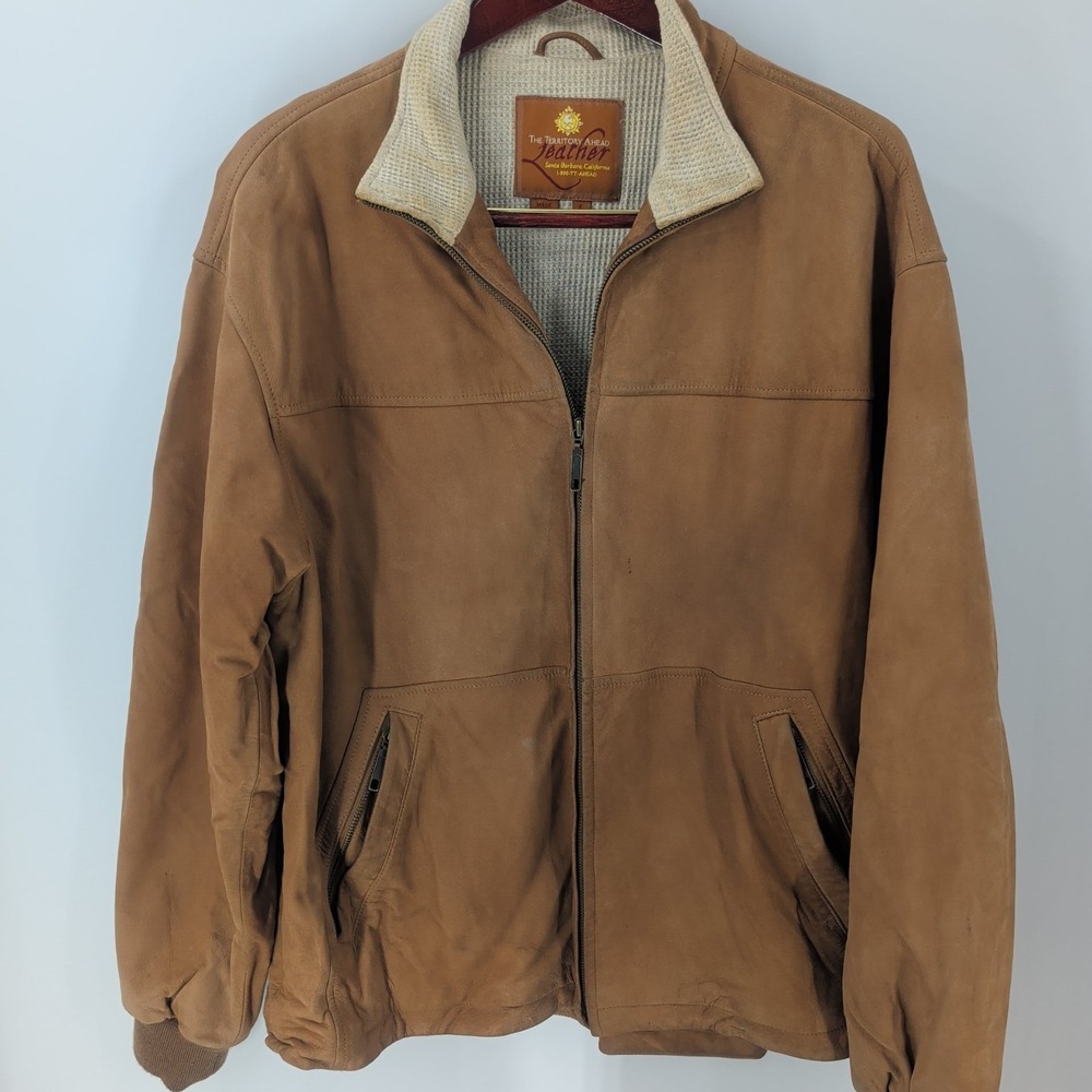Vintage The Territory Ahead Knit Collar Lined Zip Up Bomber‎ Jacket Brown Size L